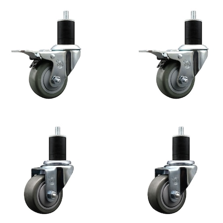Service Caster 3'' Gray Poly Swivel 1-3/4'' Expanding Stem Caster Set 2 Total Lock Brakes, 4PK SCC-EXTTL20S314-PPUB-2-S-2-134